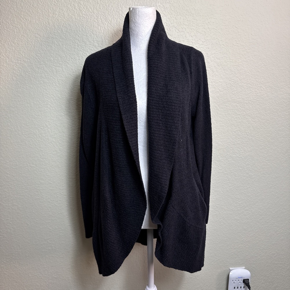 Max‎ & Mia Lounge Cardigan M Womens Soft Solid Black Draped Long Sleeve Pockets